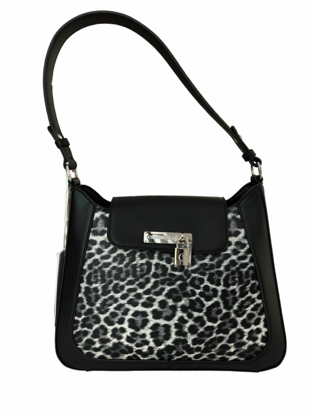 Borsa leopardata bia/nero con tracolla e acc lucchetto - Cafènoir - YA0502